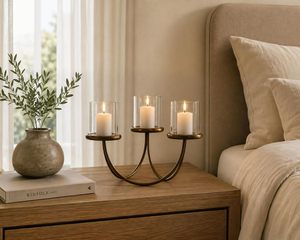 Support de bougie en métal à 3 bras avec abat-jour en verre, support de bougie décoratif pour la décoration de la maison, centre de table - Product Image 5