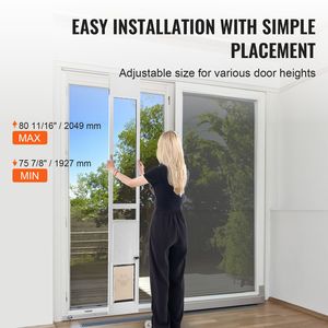 Porta Scorrevole in Vetro per Cani con Altezza Regolabile 75 7/8\"-80 11/16\", Telaio in Alluminio, Vetro Temperato, Accessorio per Finestra Scorrevole per Cani - Product Image 3