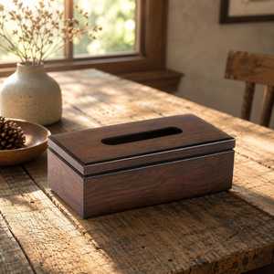 Boîte à mouchoirs en bois classique Ali Fashion Art, finition brun foncé, faite à la main, durable, étanche, rangement pratique pour le salon - Product Image 5