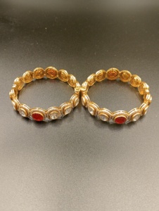 Gold Plated <b>Crystal</b> Red Stone Bangles Women's Trendy Wedding Jewelry Alloy <b>Bracelets</b> Bezel Setting Polki Style Silver - Product Image 5