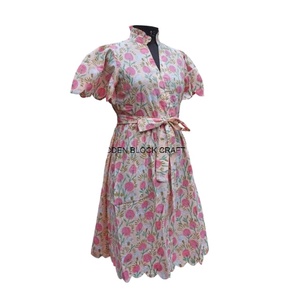 Robes midi moulante en coton 100% naturel tissé à la main, modernes, douces, respirantes, écologiques, de haute qualité, à motifs floraux pour tous les jours - Product Image 5