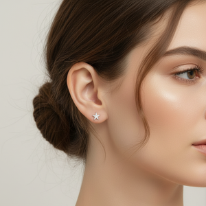 Boucles d'oreilles étoile en or 14 carats et diamants pour femmes |   Bijoux fins minimalistes célestes |   Prix d'usine - Product Image 5