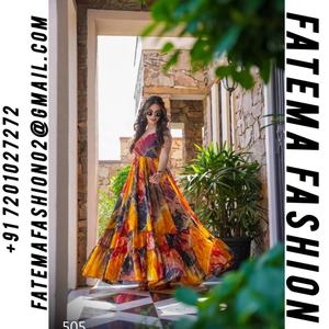 New Trading <b>Women</b> Rose Flower Digital Printed Dark Color Sleeveless Floor Length Multi Tier Long Heavy Rayon OMLY <b>KURTIS</b> Gowns - Product Image 2