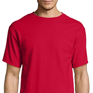 Camiseta de Manga Corta para Hombre, Color Rojo Liso, Cuello Redondo, Corte Regular, Estilo Casual, Tejido Jersey, Color Sólido - Product Image 1