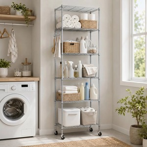 Étagère de rangement de cuisine luxueuse en acier inoxydable argenté à 6 niveaux, organisateur multi-étages pour couverts et ustensiles à prix avantageux - Product Image 5