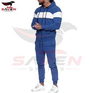 Fitness Gym <b>Men's</b> Blue White Color Blocking Hooded Tracksuit Full Zipper Casual <b>Jogger</b> Set Two Piece Tracksuit Sweatsuit - Product Image 3