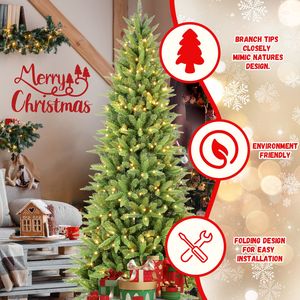 <b>6ft</b> Pre-Lit Pencil <b>Christmas</b> <b>Tree</b> Artificial <b>Slim</b> Xmas <b>Tree</b> with 850 PE/PVC Mixed Branches 300 LED Lights - Product Image 6