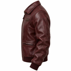 Blouson Aviateur A2 en Cuir de Vachette Véritable pour Homme, Couleur Rouge Vin, Col Rabattable, Fermeture Éclair, Bas Élastique, Vêtement d'Hiver, Fournisseur en Gros - Product Image 4