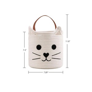 Panier suspendu en macramé blanc avec motif visage de chat, avec poignée, lot de 2, pour rangement de chambre d'enfant, décoration de crèche et organiseur mural mignon - Product Image 4