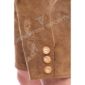 Elegantes pantalones cortos bávaros de cuero para hombre con detalles bordados, estilo casual, con botones, ecológicos, tradicionales, para uso cultural. - Product Image 4