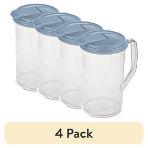 Lot de 4 pichets en plastique transparent de 2 litres avec bec verseur à clapet bleu clair - Product Image 1