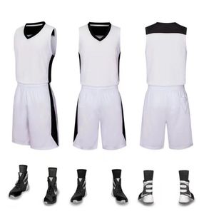 Unisex White Basketball Jersey Set With Black Accents Sleeveless V-Neck Moisture Wicking Polyester Uniform Adult All Seasons - Product Image 1