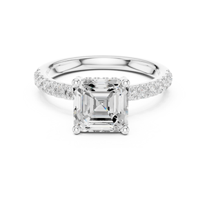 Anillo solitario de diamante brillante Asscher cultivado en laboratorio, anillo de compromiso de lujo certificado por GRA, disponible en oro blanco de 14k - Product Image 1