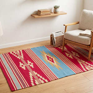 Alfombra Kilim de Algodón a Rayas Vintage para Sala de Estar, Decoración Rústica Mediterránea y Bohemia - Product Image 3