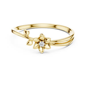 Anillo con forma de flor, minimalista, con diamante de corte redondo, para mujer, de oro amarillo macizo de 14k, para compromiso, aniversario, regalo de boda - Product Image 1