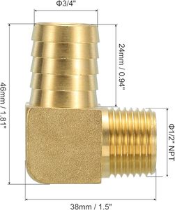 Raccord coudé cannelé en laiton 3/4" cannelé x 1/2" NPT mâle 90 degrés basse pression OEM Eau Carburant Air BARSTOCK-AOL-058 - Product Image 3
