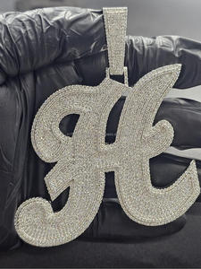 Iced Out "H" Initial Necklace Moissanite Diamond Hip Hop Pendant Silver Bling Chain Custom Jewelry Gift - Product Image 1