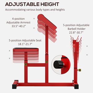 Panca Regolabile Rossa per Allenamento Bicipiti, Pieghevole, per 120 kg, Stazione Isolante per Bilanciere/Manubri da Seduti - Product Image 4