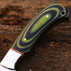 Cuchillo de Caza de Hoja Fija Plateada con Mango con Patrón Verde y Negro, Cuchilla con Gancho para Deshuesar, Cuchillo Utilitario para Supervivencia y Camping al Aire Libre - Product Image 3