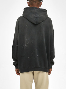 Sudadera con capucha unisex extragrande negra de felpa francesa de poliéster/algodón, antiencogimiento, estilo holgado, con efecto pintura salpicada y bolsillo canguro. - Product Image 5