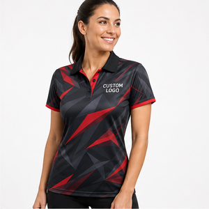 Polo Deportivo Personalizado para Mujer, Color Negro y Rojo, Corte Angular, Secado Rápido, Transpirable, Manga Corta, Uniforme para Golf y Tenis WPS-0788 - Product Image 3