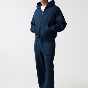 Ensemble de survêtements pour hommes, 2 pièces, en molleton de coton, coupe ample, avec fermeture éclair, style streetwear, à prix avantageux - Product Image 2