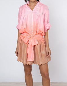 Vestido Camisero de Satén Rosa con Mangas con Volantes y Lazo en la Cintura, Mini Vestido Casual para Exteriores, Corte Holgado, Verano - Product Image 3