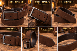 Ceinture en cuir de vachette suédé marron pour homme Equipro, boucle rectangulaire en alliage, sangle décontractée durable à rayures - Product Image 3