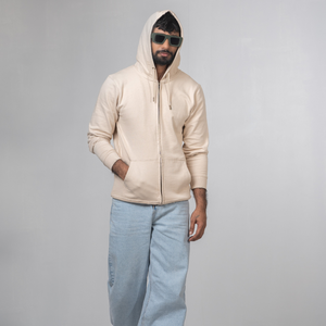 Sweat à capuche beige pour homme, doux, tricoté, doublé, chaud et confortable, avec cordon de serrage, poignets côtelés, essentiel pour un usage quotidien décontracté - Product Image 5