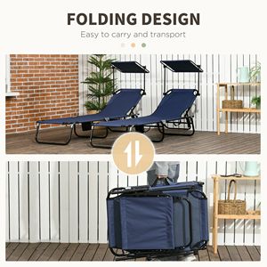 Juego de 2 Sillas Plegables Tipo Chaise Longue para Piscina con Toldo, Respaldo Reclinable y Estructura de Acero para Tomar el Sol al Aire Libre - Product Image 6