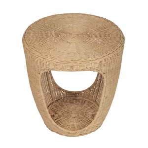 Handcrafted Rattan <b>Side</b> <b>Table</b> Natural Wicker Accent Furniture Sculptural Round End <b>Table</b> With Open <b>Storage</b> For Modern Home - Product Image 3