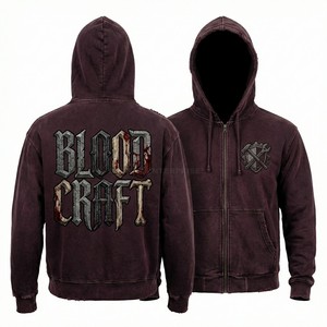 Sudadera con capucha verde salvia personalizada con cremallera, estilo urbano, lavado ácido, para hombre, con estampado gráfico urbano, chaqueta de forro polar grueso, fabricante - Product Image 3