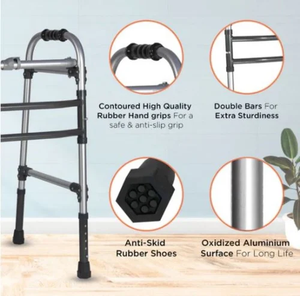 Height Adjustable Light Weight Foldable <b>Walker</b> Blue Silver <b>Frame</b> Home Use Manual Mobility Aid with 120kg Capacity - Product Image 5