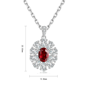 Fashion Diamond Pendant <b>Necklace</b> 925 Silver <b>Necklace</b> With Oval Cut Red <b>Ruby</b> Center Diamond Flower Pendant Wedding Jewelry - Product Image 1