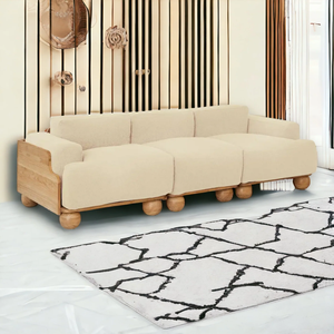 Customized Modern Luxury Solid Wooden Extendable <b>Convertible</b> 3 Seater Long <b>Sofa</b> With White Fabric For Home Hotel And Villa - Product Image 1