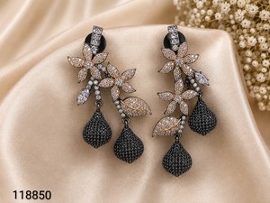 Luxury Dual Tone Gold <b>Black</b> Rhodium CZ Floral Dangle <b>Earrings</b> Emerald Green Crystal Teardrop Pave Statement <b>Earrings</b> for Women - Product Image 1