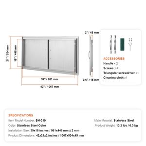 Porta di Accesso BBQ a Incasso in Acciaio Inox 42W X 21H Pollici per Cucina Esterna, Accessori per Mobili da Cucina Verticali - Product Image 3
