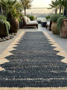 Handwoven <b>Black</b> Hemp Geometric Modern <b>Runner</b> Rug | Eco-Friendly Washable Home <b>Hallway</b> Use Custom Size Made in India - Product Image 2