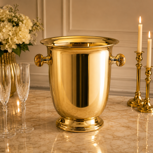 Seau à champagne sur piédestal en laiton, artisanal, grande capacité, refroidisseur de vin et de glace, centre de table de luxe pour fêtes - Product Image 2