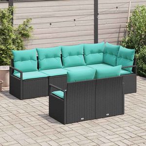 Set Divano da Giardino in Polyrattan Nero a 7 Pezzi, Arredamento da Esterno Resistente alle Intemperie, Design Contemporaneo - Product Image 3