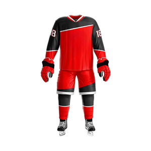 Uniformes de Hockey sobre Hielo con Mangas Raglán, Secado Rápido, Ligeros, Rojos y Negros, Cuello Redondo, Tejido Interlock de Poliéster - Product Image 1