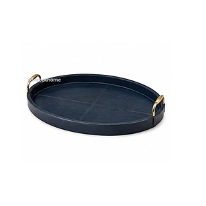 Bandeja de Servir Redonda de Cuero Elegante Concept Home con Asas Doradas, Color Negro Sólido, Grado Comercial, Apta para Lavavajillas, para Uso en Restaurantes - Product Image 1