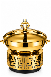 Plat de service de luxe en acier inoxydable doré au design royal, chauffe-plat de buffet avec couvercle à charnière finition miroir pour hôtels et restaurants - Product Image 1