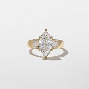 Bague de fiançailles en diamant de laboratoire taille marquise vintage en gros, or massif 14K 18K personnalisé, accent baguette, sertissage chaîne Art Déco - Product Image 1