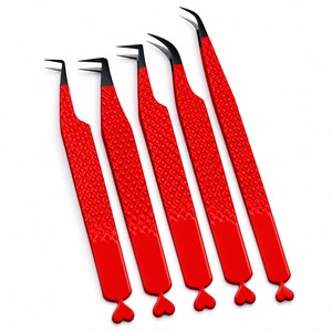 Pinzas de Precisión para Pestañas, Acero Inoxidable, Mango Rojo, Punta Suave, Ángulo de 45 Grados, para Extensión de Pestañas - Product Image 3