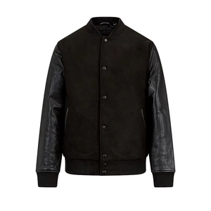 เสื้อแจ็คเก็ตวาร์ซิตี้ปักลายโลโก้แบบกำหนดเอง แขนหนัง สีดำ สำหรับคู่รัก แจ็คเก็ตเบสบอลสำหรับผู้ชาย แจ็คเก็ตเลตเตอร์แมนวาร์ซิตี้ - Product Image 1