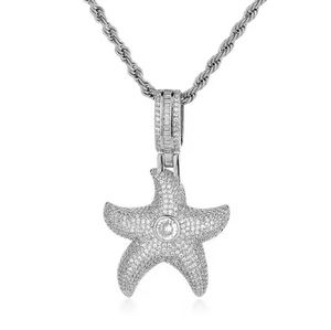 Nuevo Colgante de Estrella de Mar y Pentagrama de Alta Calidad con Circonita Cúbica, Chapado en Oro sobre Latón, Estilo Hip Hop - Product Image 3
