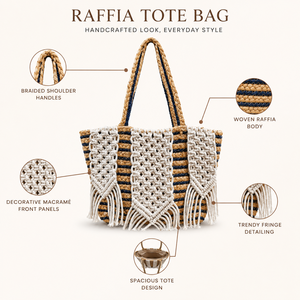 Sac fourre-tout en raphia fait main avec franges en macramé, sac de plage tissé pour femme, mode estivale - Product Image 6