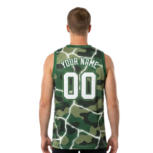 Conjunto de Baloncesto con Patrones de Camuflaje, Camiseta sin Mangas con Cuello en V para Hombre y Pantalones Cortos Ajustados Lisos con Nombre del Equipo y Números de Jugador - Product Image 4