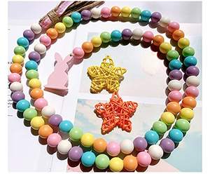 Guirlande de perles en bois avec pompons, étiquette lapin et œuf, style rustique campagnard, perles en bois de printemps, décoration suspendue bohème pour la maison - Product Image 6